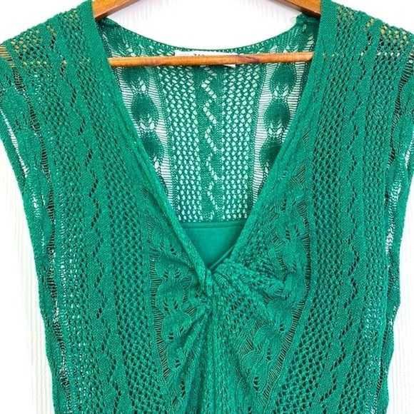 Zara - VNeck Crochet Dark Green Lined Cap Sleeve Sweater Maxi Dress Size Small - Picture 11 of 15